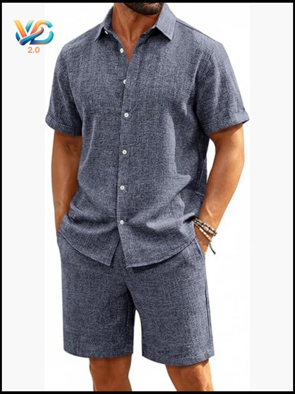 Linen Button Down Shirt and Shorts Set Casual Beach Vacation Outfit